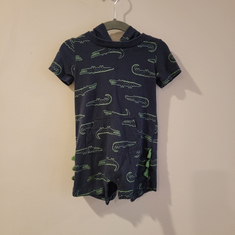 Carters Size 18 months gator crocodile blue green romper short sleeve